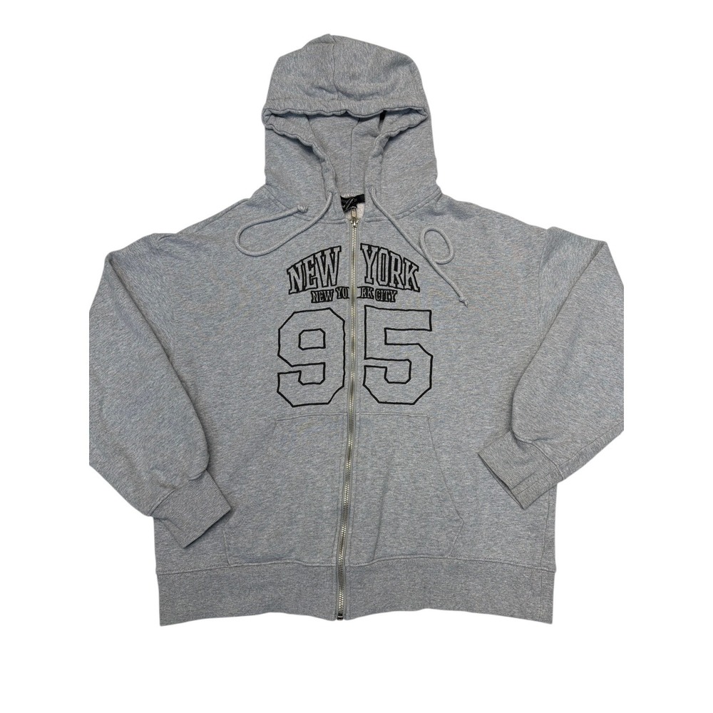 Forever 21 Gray Zip Up‎ Hoodie Womens Small Medium New York 95 Graphic